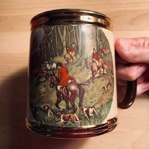 Vintage Gibson Staffordshire Fox Hunt Gold Beer Stein/Mug